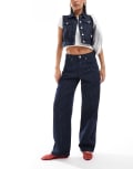 [Pull & Bear] Pull & Bear striped barrel fit jeans in dark blue rinse (part of a set) 16 BLUE