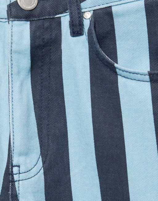 Pull&Bear Striped barrel jeans in turquoise, 4 of 7