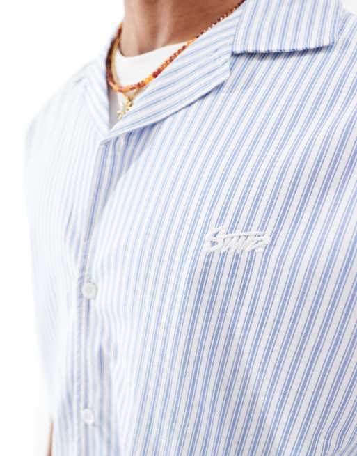 Pull&Bear striped boxy shirt in blue 