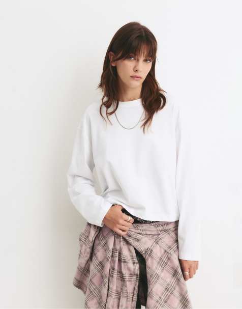 Pull&Bear Striped boxy t-shirt in white - view 1