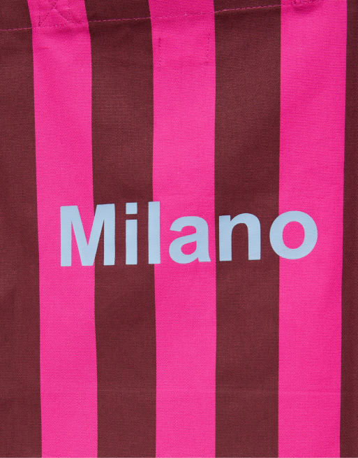 Pull&Bear Striped cities tote bag in pink, 3 of 4