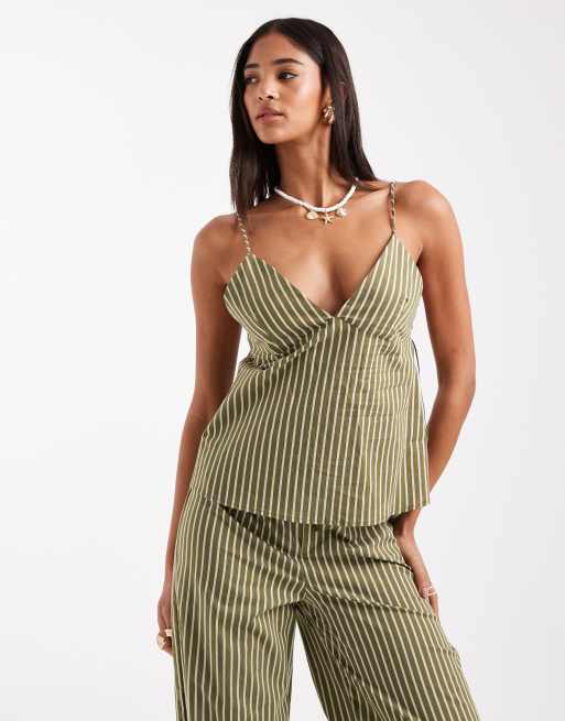 Pull&Bear striped co-ord top in green