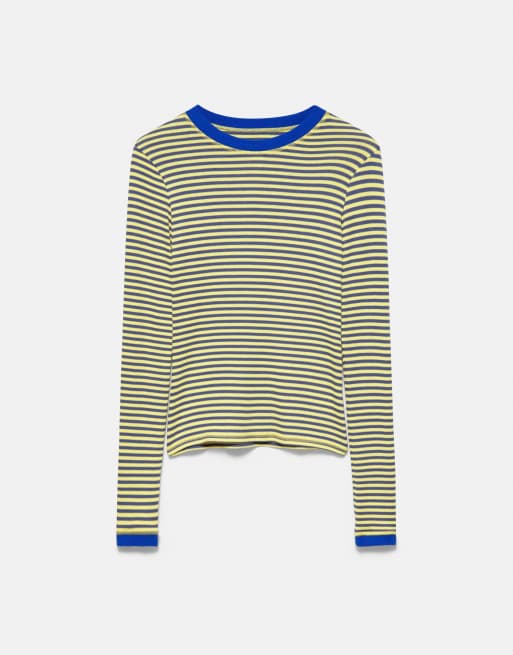 Pull&Bear Striped contrast-neck t-shirt in striped, 5 of 7