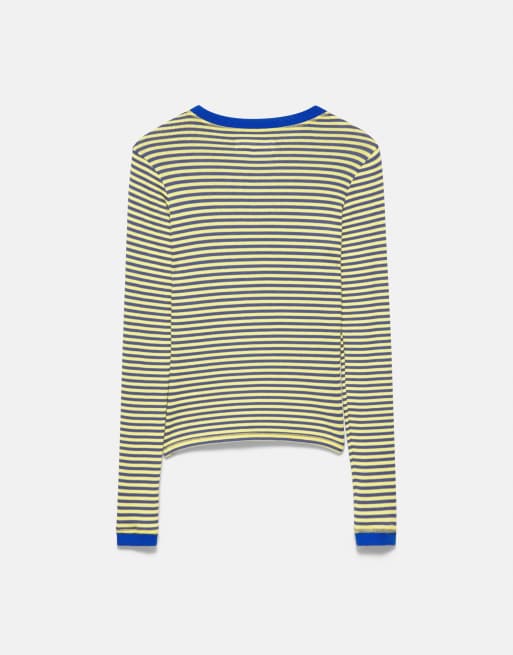 Pull&Bear Striped contrast-neck t-shirt in striped, 7 of 7