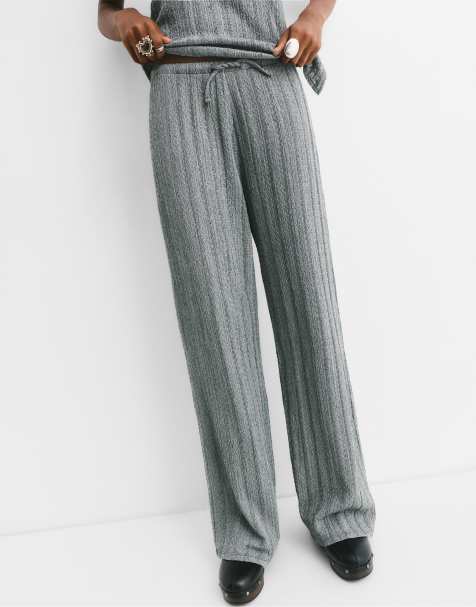 Pull&Bear Striped crepe trousers in pale grey