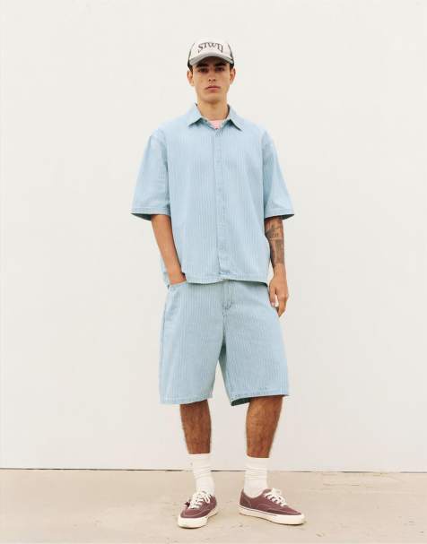 Pull&Bear striped denim set in pale indigo - view 1