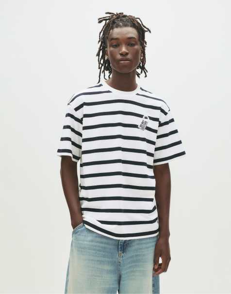 Pull&Bear Striped 'do not disturb' t-shirt in off white - view 1