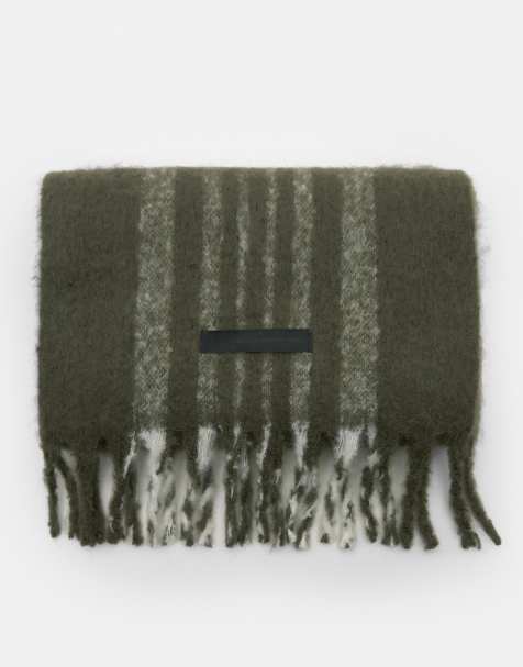 Pull&Bear Striped fringed scarf in green - view 1
