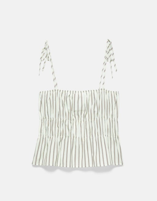 Pull&Bear Striped gathered strappy top in yellow, 5 of 7