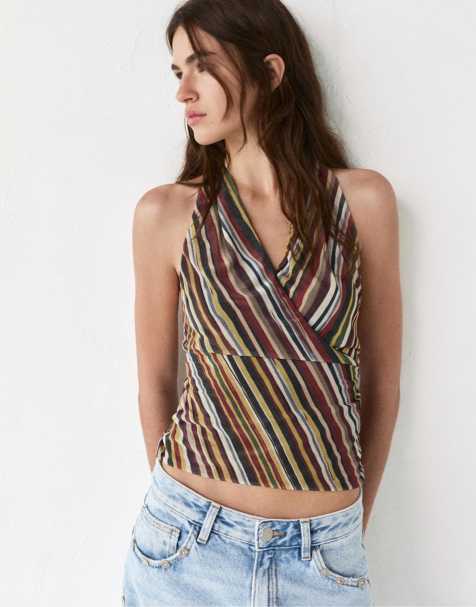 Pull&Bear Striped halter top in striped - view 1