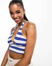 ASOS DESIGN double layer slinky ruched halter top in white