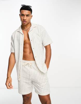 Pull&Bear striped jersey shirt in beige | ASOS