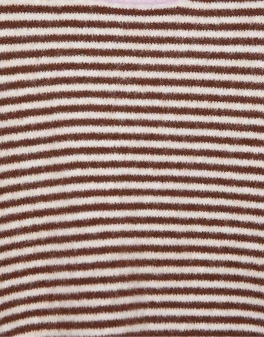 Pull&Bear Striped jumper with contrast neck in chocolate, 6 of 7