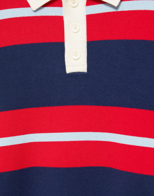 Pull&Bear Striped knit polo shirt in navy, 6 of 7