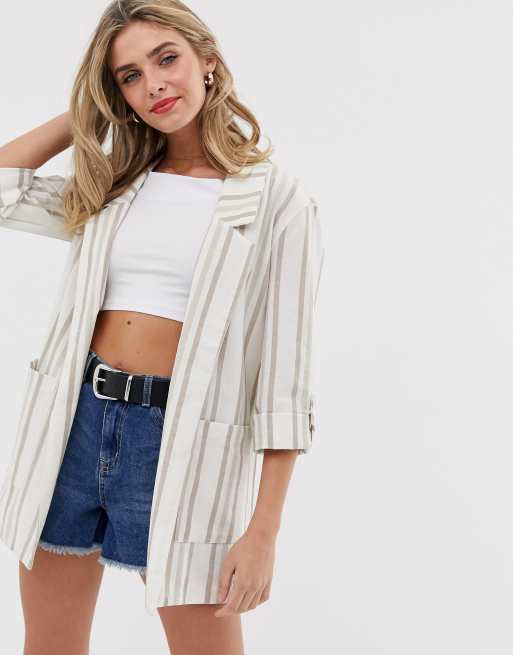 ASOS Linen Cropped Blazer in White