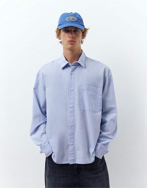 Pull&Bear Striped long sleeve shirt in blue