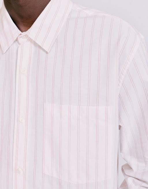 Pull&Bear Striped long sleeve shirt in light rose pink, 3 of 7