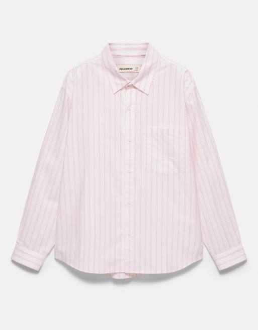 Pull&Bear Striped long sleeve shirt in light rose pink, 6 of 7