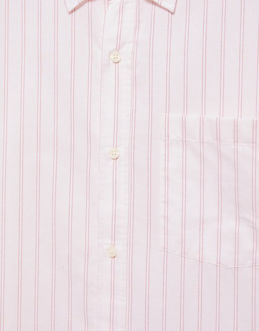 Pull&Bear Striped long sleeve shirt in light rose pink, 7 of 7