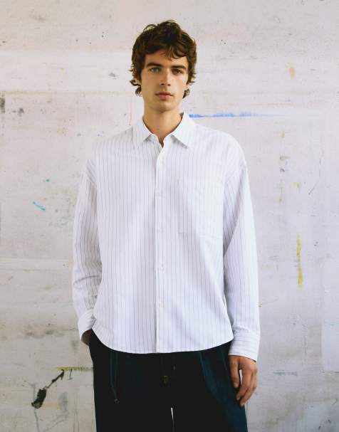 Pull&Bear Striped long sleeve shirt in off white - view 1