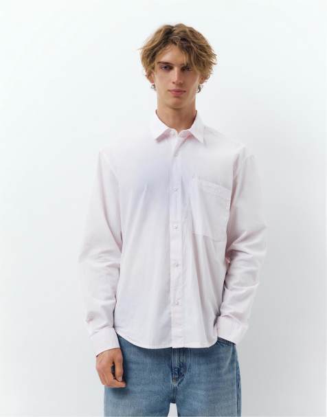 Pull&Bear Striped long sleeve shirt in pink - view 1