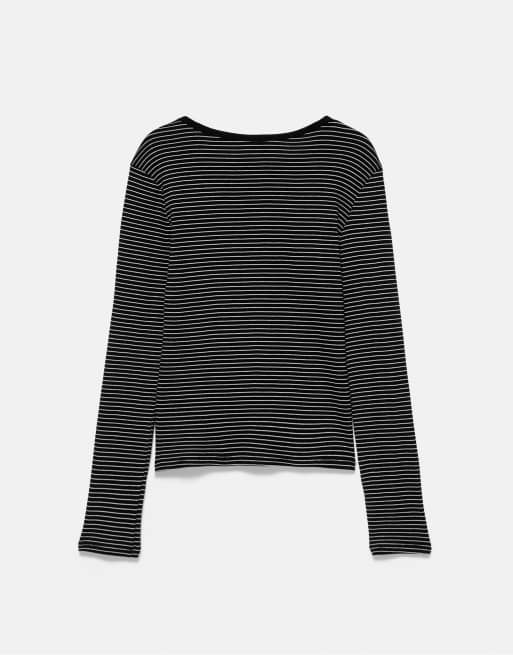 Pull&Bear Striped long sleeve t-shirt in striped, 7 of 7