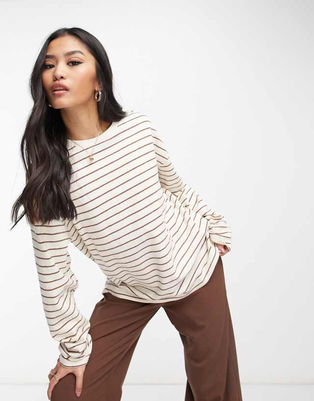 Pull&Bear striped long sleeve t-shirt in tan stripe