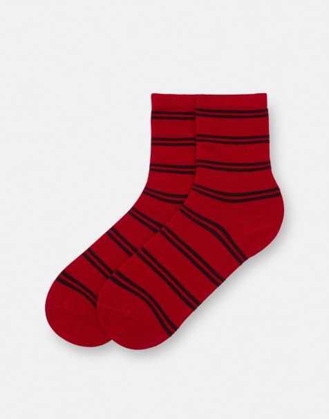 Pull&Bear Striped long socks in red - view 1