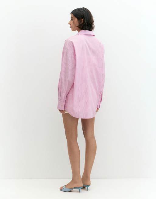 Pull&Bear Striped oversized shirt in pink, 3 of 7