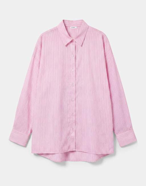 Pull&Bear Striped oversized shirt in pink, 7 of 7