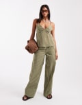 [Pull & Bear] Pull & Bear striped pants in green (part of a set) M GREEN