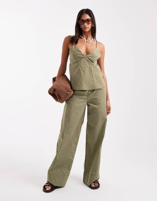 Pull&Bear striped pants in green - part of a set