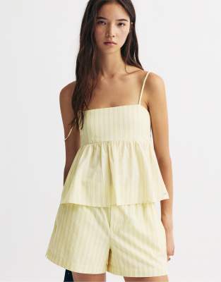Pull & Bear Striped poplin top in light yellow