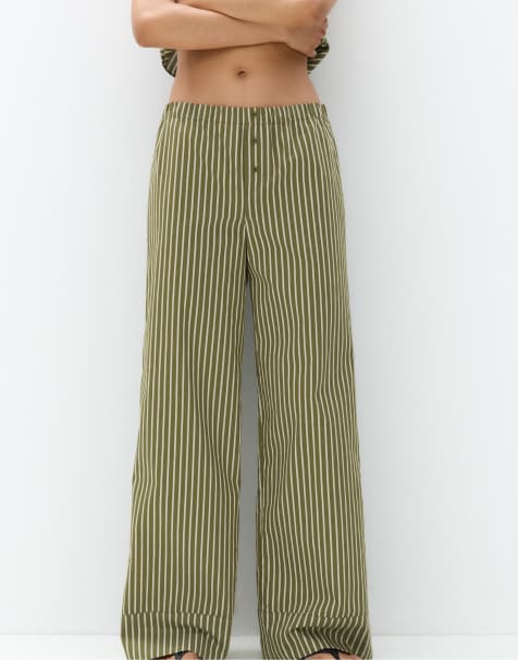 Pull&Bear striped pyjama bottoms in green - view 1