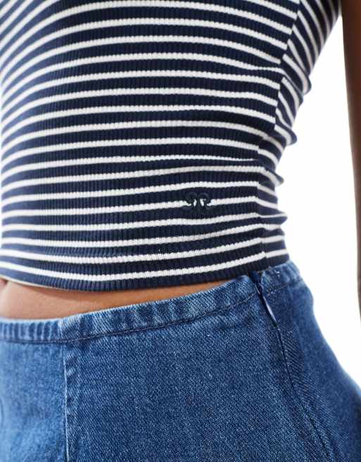Pull&Bear striped racer ribbed tank top in navy