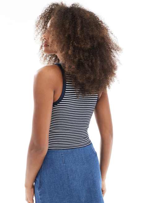 Pull&Bear striped racer ribbed tank top in navy