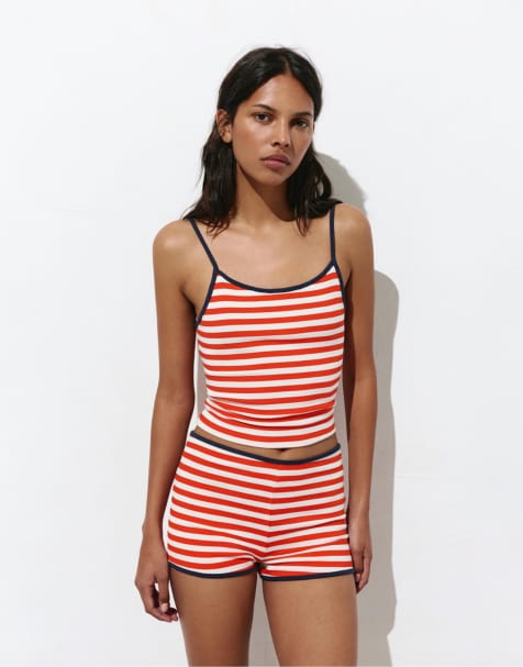 Pull&Bear Striped ribbed shorts in multi - view 1