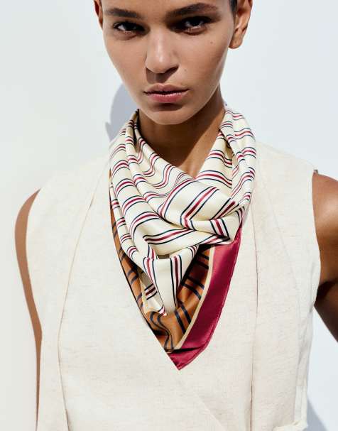 Pull&Bear Striped satin scarf in orange - view 1