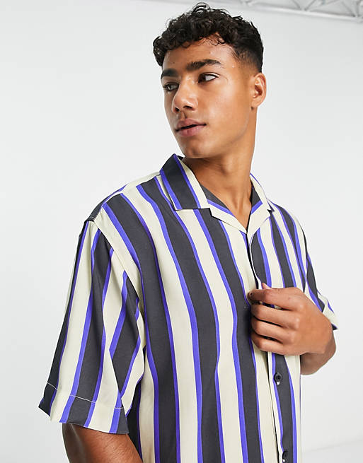 Pull&Bear striped shirt in blue | ASOS