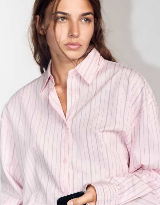 Pull&Bear Striped shirt in rose pink, 5 of 7