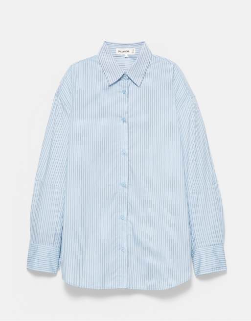 Pull&Bear Striped shirt in sky blue, 6 of 7