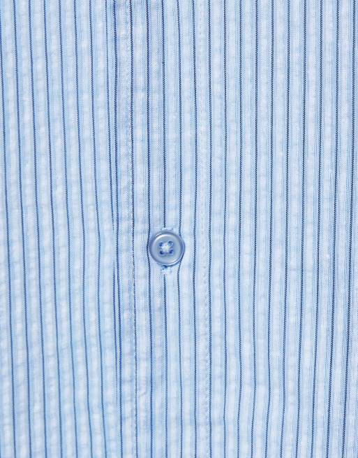 Pull&Bear Striped short sleeve shirt in blue, 7 of 7
