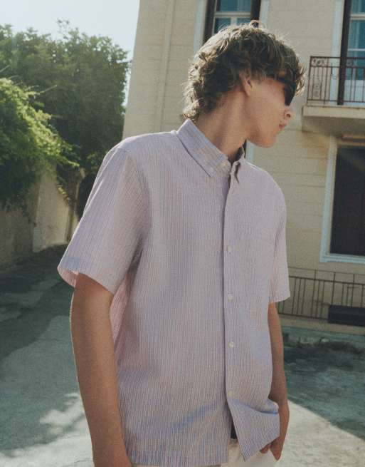 Pull&Bear Striped short sleeve shirt in lavender blue striped , 3 of 7