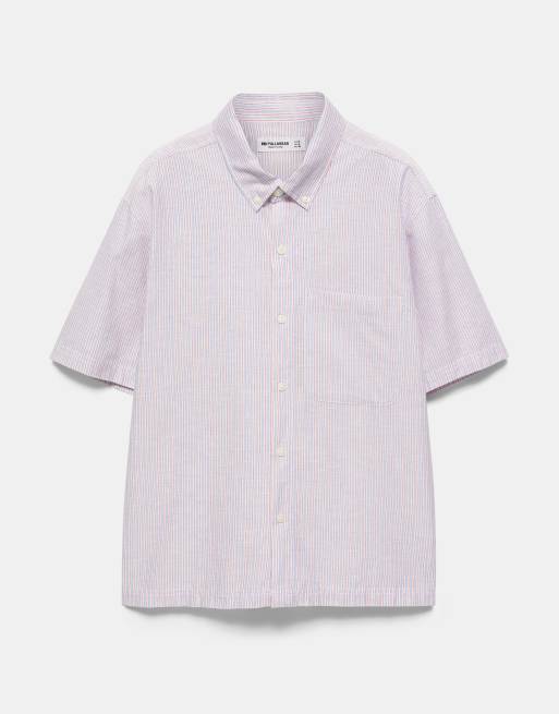 Pull&Bear Striped short sleeve shirt in lavender blue striped , 5 of 7