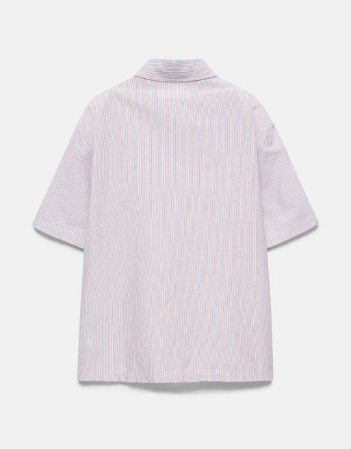 Pull&Bear Striped short sleeve shirt in lavender blue striped , 7 of 7