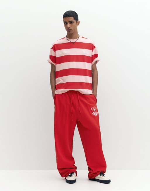 Pull&Bear Striped short sleeve t-shirt in pink, 2 of 4