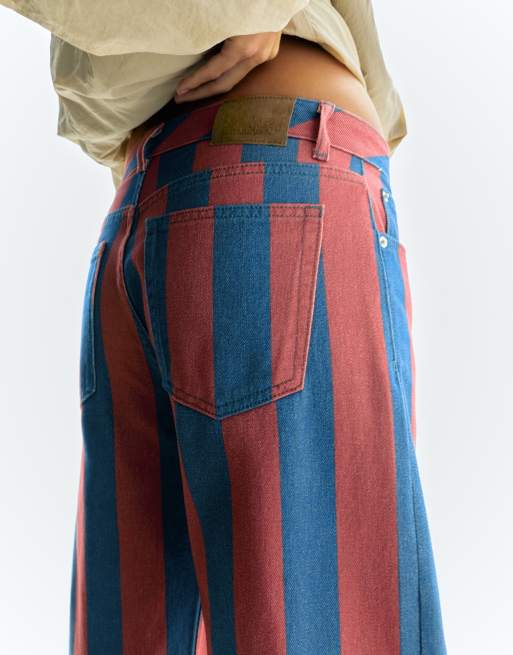 Pull&Bear Striped straight-leg jeans in pink, 4 of 7