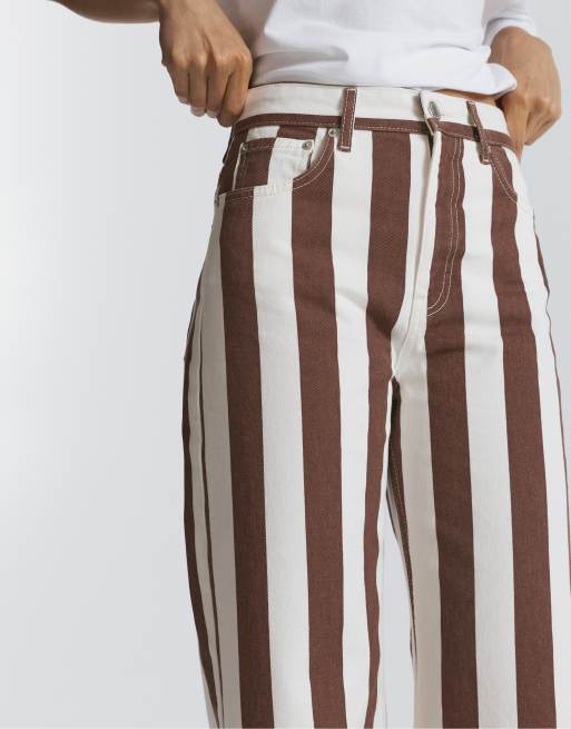 Pull&Bear Striped straight-leg trousers in brown, 5 of 7