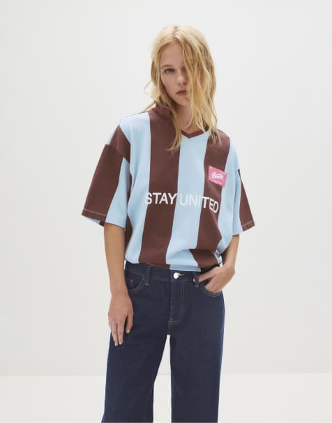Pull&Bear Striped stwd polo shirt in brown - view 1