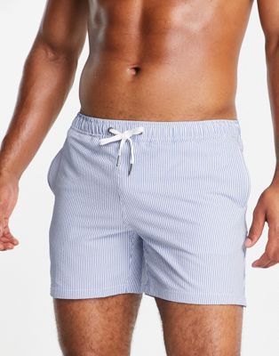 Pull&Bear striped swim shorts in blue exclusive at ASOS